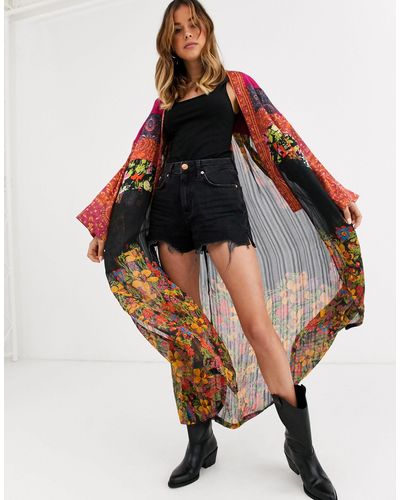 Free People – The Young Love – Jacke mit Kimono-Ärmeln und Patchwork-Print - Mehrfarbig