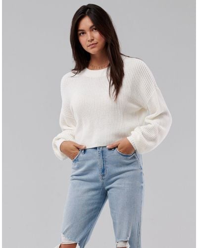 Hollister high neck knitted jumper with balloon sleeve in white