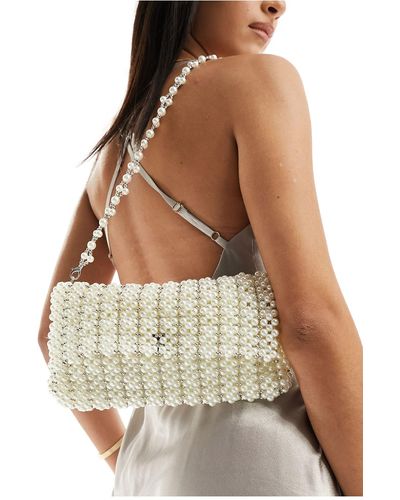 True Decadence All Over Pearl Foldover Shoulder Bag - White