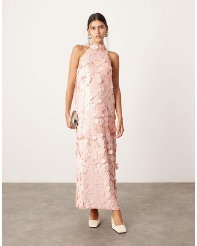 ASOS Embellished Matte Disc Sequin Column Midi Dress - Pink
