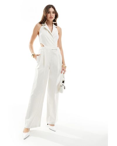 Pretty Lavish Linen Blend Pinstripe Jumpsuit - White