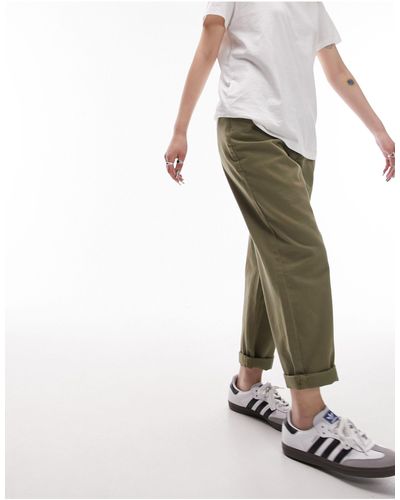 Topshop Unique Pantaloni kaki con pinces e bottoni - Verde
