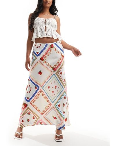 ASOS Linen Look Bias Cut Maxi Skirt Co Ord - White