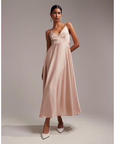 ASOS Bridesmaid Satin Midi Dress With Tie Back - Pink