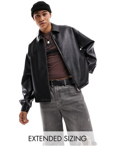 ASOS Oversized Cropped Faux Leather Coach Jacket - Grey