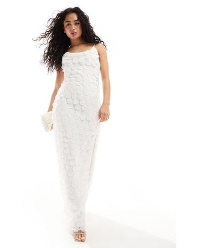 TFNC London Bridal Chiffon 3d Maxi Slip Dress - White