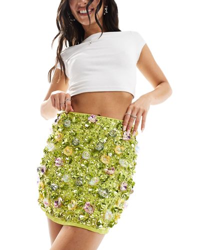 ASOS Flower Sequin Embellished Mini Skirt - White