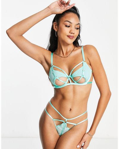 Wolf & Whistle X Megan Sheer Strappy Semi Open Cup Bra - Green