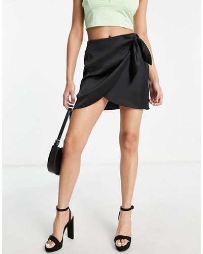 Miss Selfridge Satin Wrap Mini Skirt - Black