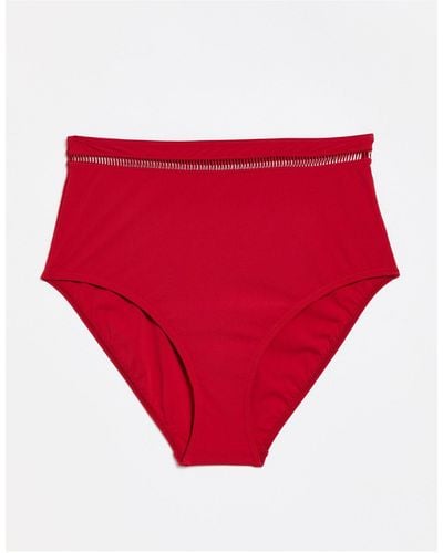 Figleaves High Waisted Bikini Bottoms With Mesh Detail - Red
