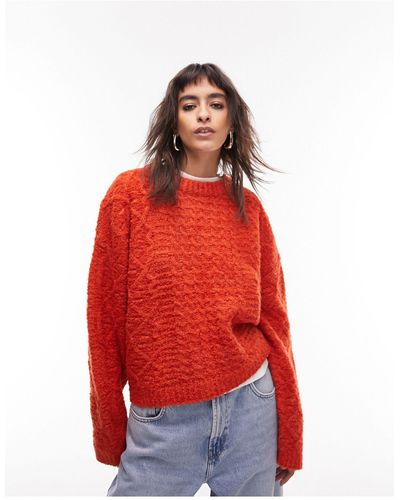 TOPSHOP Knitted Cable Crew Jumper - Red