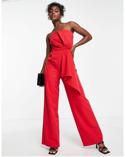 EVER NEW Bandeau Bow Drape Jumpsuit - Red