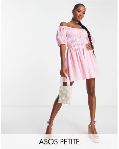 ASOS Asos Design Petite Off Shoulder Milkmaid Beach Dress - Pink