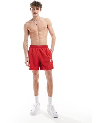 adidas Originals Trefoil Three Stripe Swim Shorts - Red