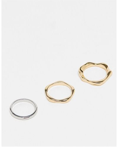 ASOS – 3er-pack ringe aus verschiedenen metallen im geschmolzenen design - Weiß