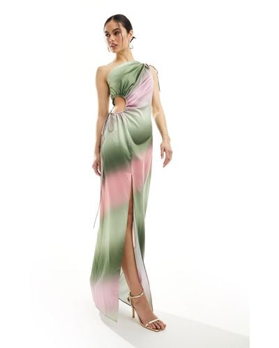 Style Cheat One Shoulder Satin Midaxi Dress - Multicolour