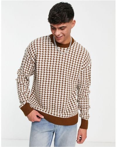 New Look Relaxed Fit Puppytooth Jumper - White