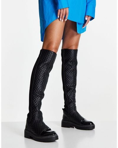 River Island Quilted Over The Knee Flat Gusset Boot - Black