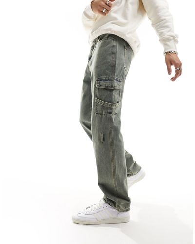 Liquor N Poker – lockere cargo-jeans schmutziger waschung mit riemen, kombiteil - Grün