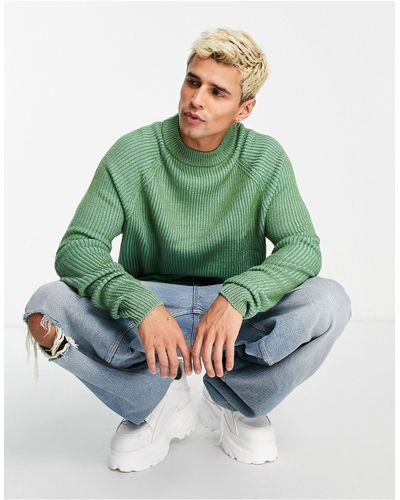 Collusion Knitted Ribbed Jumper With Raglan Sleeve - Green
