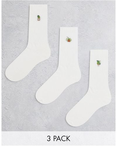 ASOS Set Van 3 Paar Sokken Met Geborduurde Plant - Wit