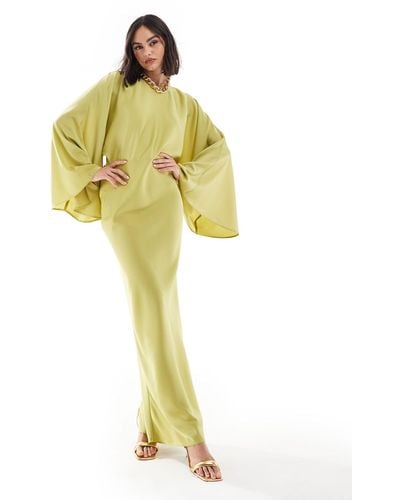 ASOS Textured Satin Batwing Bias Waisted Maxi Dress - Yellow