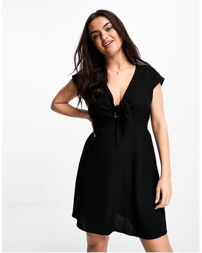 Vero Moda Linen Touch Tie Front Mini Dress - Black
