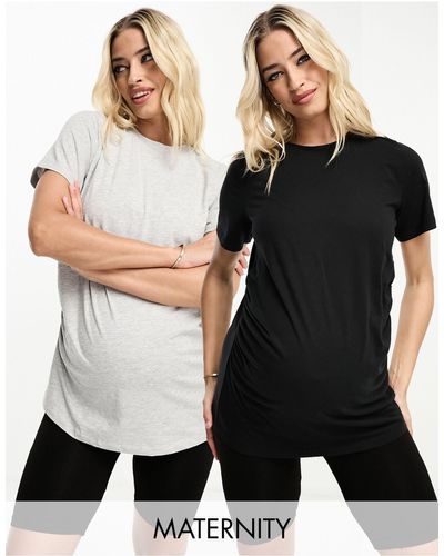 Threadbare Maternity - confezione da 2 t-shirt girocollo bianca e grigia - Nero