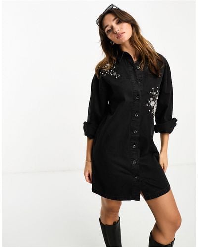 River Island Embellished Shirt Dress - Black