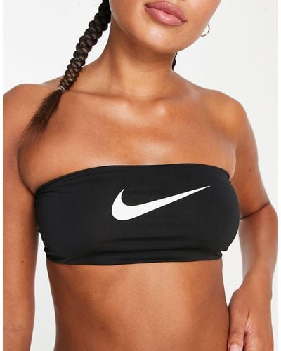 Nike Logo Bandeau Bikini Top With Neon Branded Taping - Black