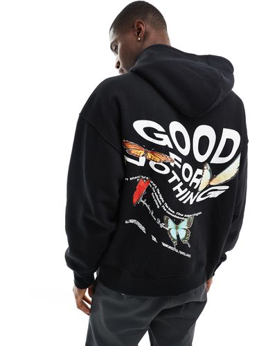 Good For Nothing Logo Print Hoodie - Black