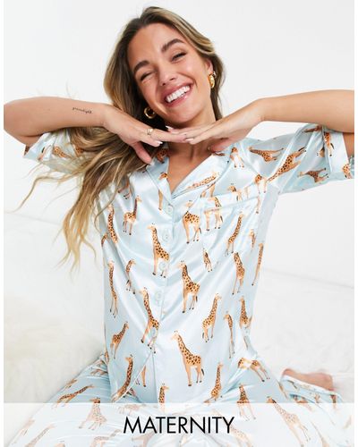 NIGHT Grossesse - ensemble pyjama long satiné à imprimé girafe - clair - Blanc