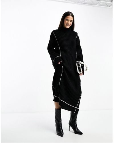 Y.A.S Hoogsluitende Gebreide Midi Trui-jurk - Zwart