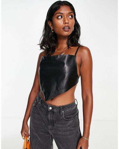 Muubaa Leather Strappy Cowl Neck Cami Top - Black