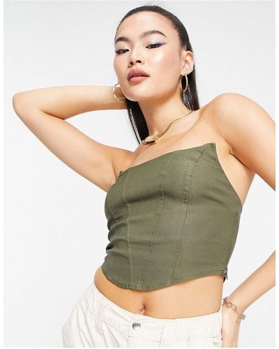 ASOS Natural Effect Corset Top With Seaming - Green