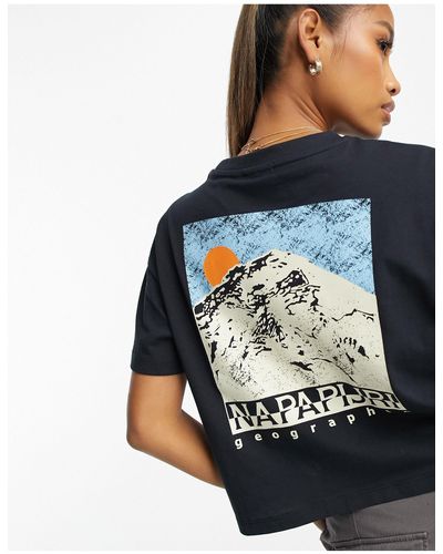 Napapijri Cenepa - Cropped T-shirt Met Print Op - Zwart