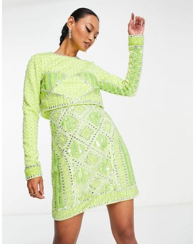 ASOS 2 In 1 Detachable Embellished Sequin Mini Dress In Lime - Green