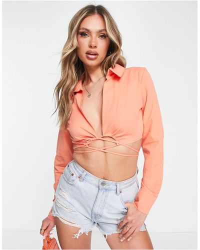 Missguided Chemise courte nouée à la taille - Orange