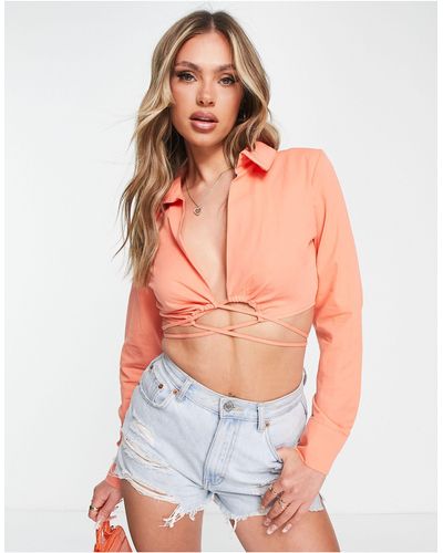 Missguided Camicia corta allacciata - Arancione