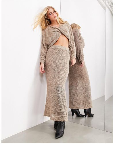 ASOS Semi Sheer Column Knitted Maxi Skirt - Natural