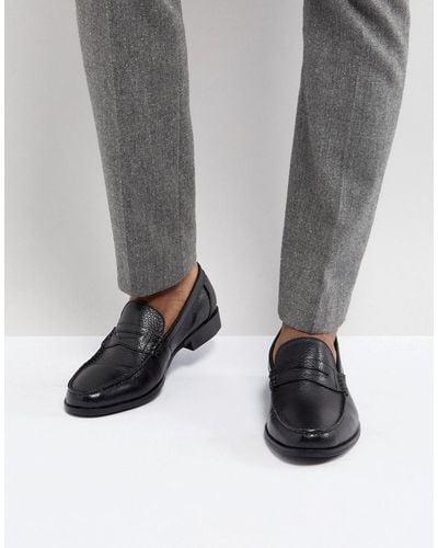 Ben Sherman Penny Loafers In Pebble Black Leather