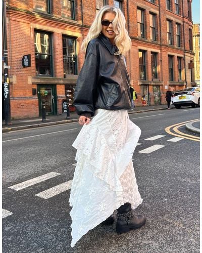 Labelrail X Daisy Birchall Textured Layered Boho Maxi Skirt - White