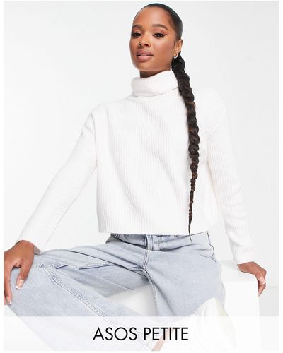 ASOS Asos Design Petite Boxy Sweater With High Neck - White