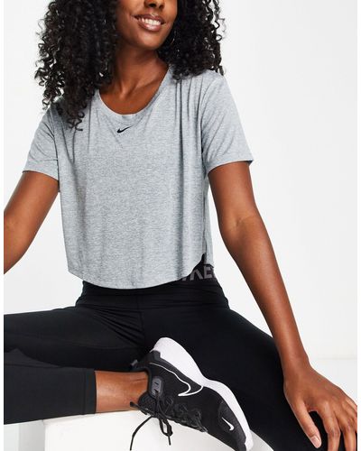 Nike Dri-fit One Scoop Neck Crop Short Sleeve Top - Gray