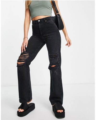 ONLY Camile - jeans a fondo ampio neri con strappi sulle ginocchia - Nero
