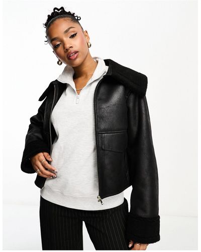 Urbancode Aviator Jacket With Borg Trims - Black