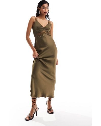 Y.A.S Satin Cami Maxi Dress With Lace Detail - Grey