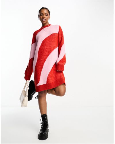 Monki Knitted Jumper Mini Dress - Red