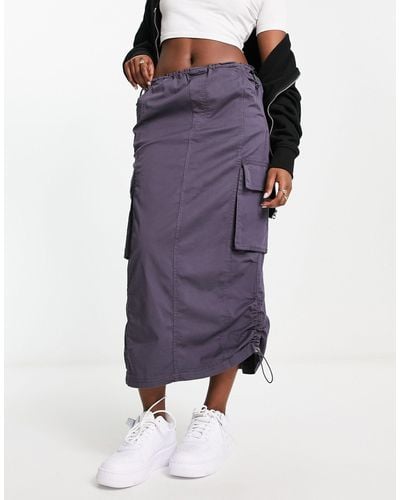 Bershka Midi Cargo Skirt - Purple
