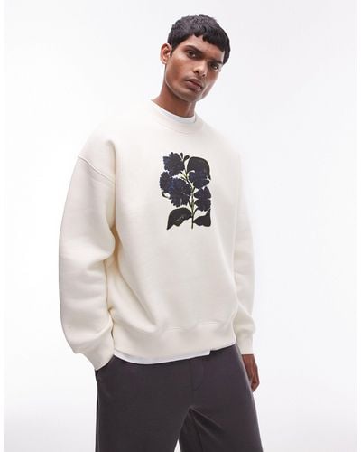 TOPMAN Oversized Fit Sweatshirt With Abstract Flower Print - White